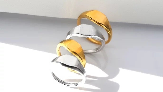 自由自在に ネーム 刻印 モダン シグネット リング☆GOLD☆S925 自由自在に ネーム 刻印 モダン シグネット リング☆GOLD☆S925