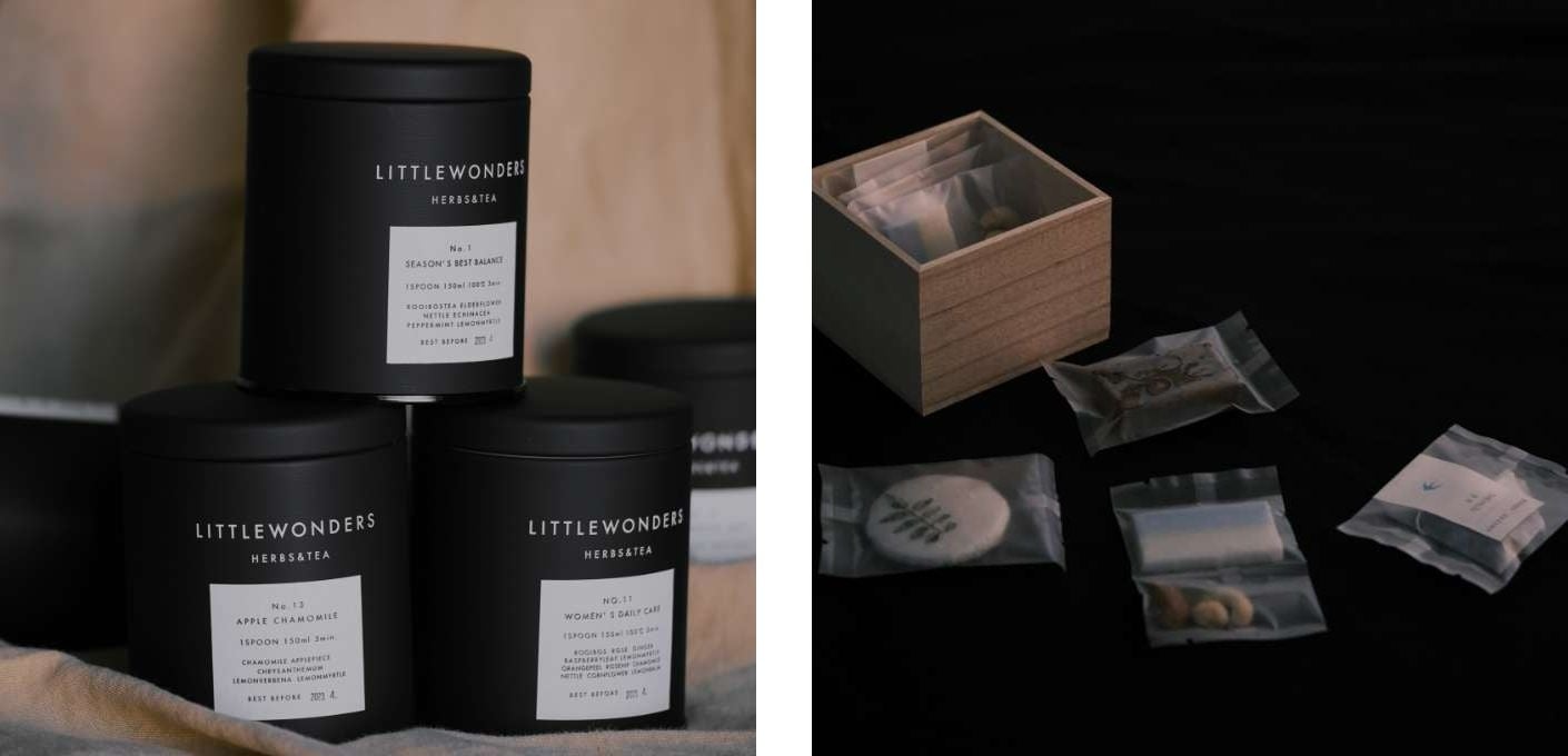 （左から）LITTELWONDERS HERBS&TEA ／ やなぎのにわ京菓子店