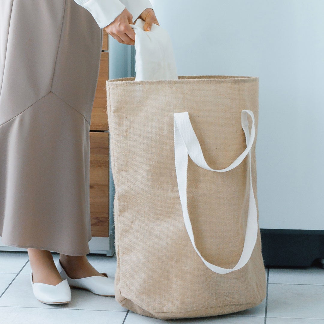 〇ジュートバッグ型ランドリー収納