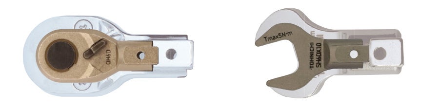 図-3　 6Dと8Dの交換ヘッド比較イメージ　上：QH6D（前面）、以前の最小モデルQH8D（背景）　下：SH6DX10（前景）、以前の最小モデルSH8DX10（背景）