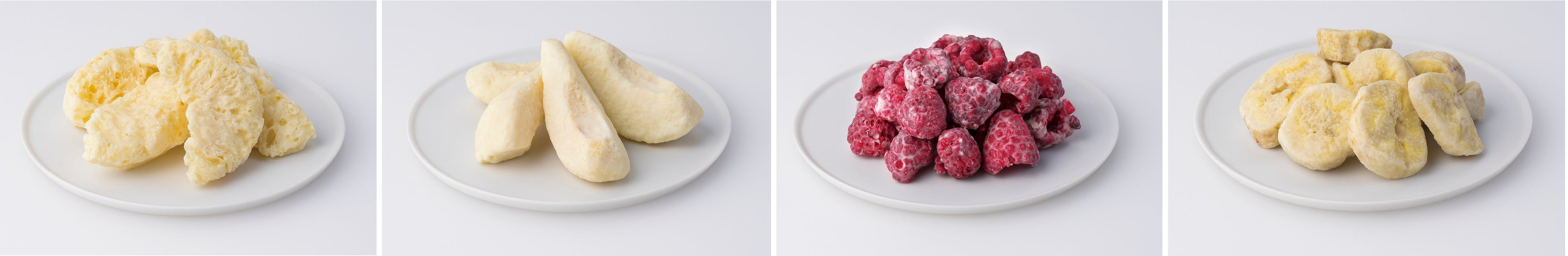 （左から）グレープフルーツ、洋ナシ、ラズベリー、キウイーナ