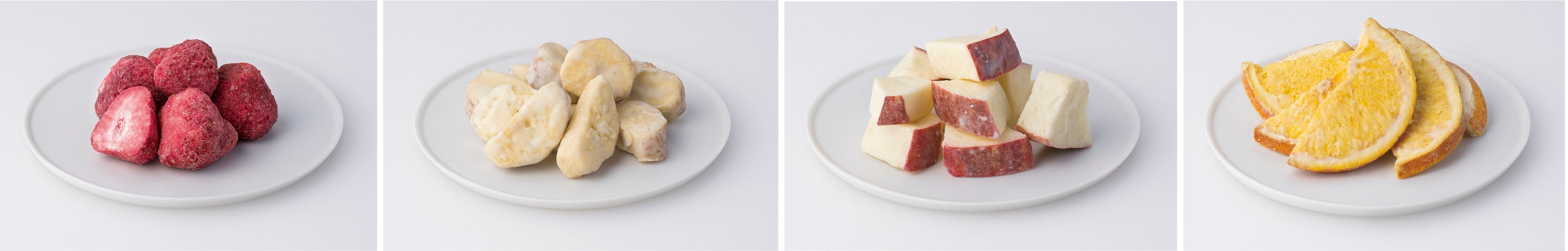 （左から）イチゴ、バナナ、リンゴ、オレンジ