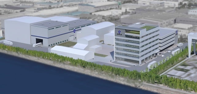 堺事業所パース図　（左）大型製缶工場　　（右）総合エンジニアリングセンター（仮称）