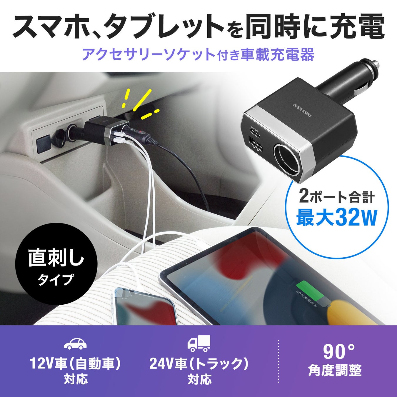 Usb Type Cポートとusb Aポートを搭載し スマホとタブレットを同時に充電できるカーチャージャーを発売 サンワサプライ株式会社のプレスリリース Usb Type Cポートとusb Aポートを搭載し スマホとタブレットを同時に充電できるカーチャージャーを発売 サンワサプライ株式会社のプレスリリース