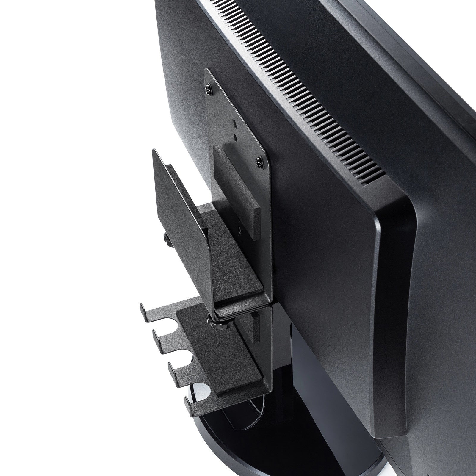 小型パソコンやHDDをディスプレイ裏にスッキリ隠せるVESA