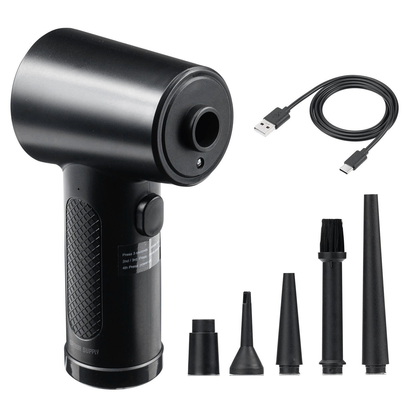 多機能ノズル付き USB充電式 電動エアダスター 超強力 用途に応じて交換できるノズル5種類付属！充電式電動エア