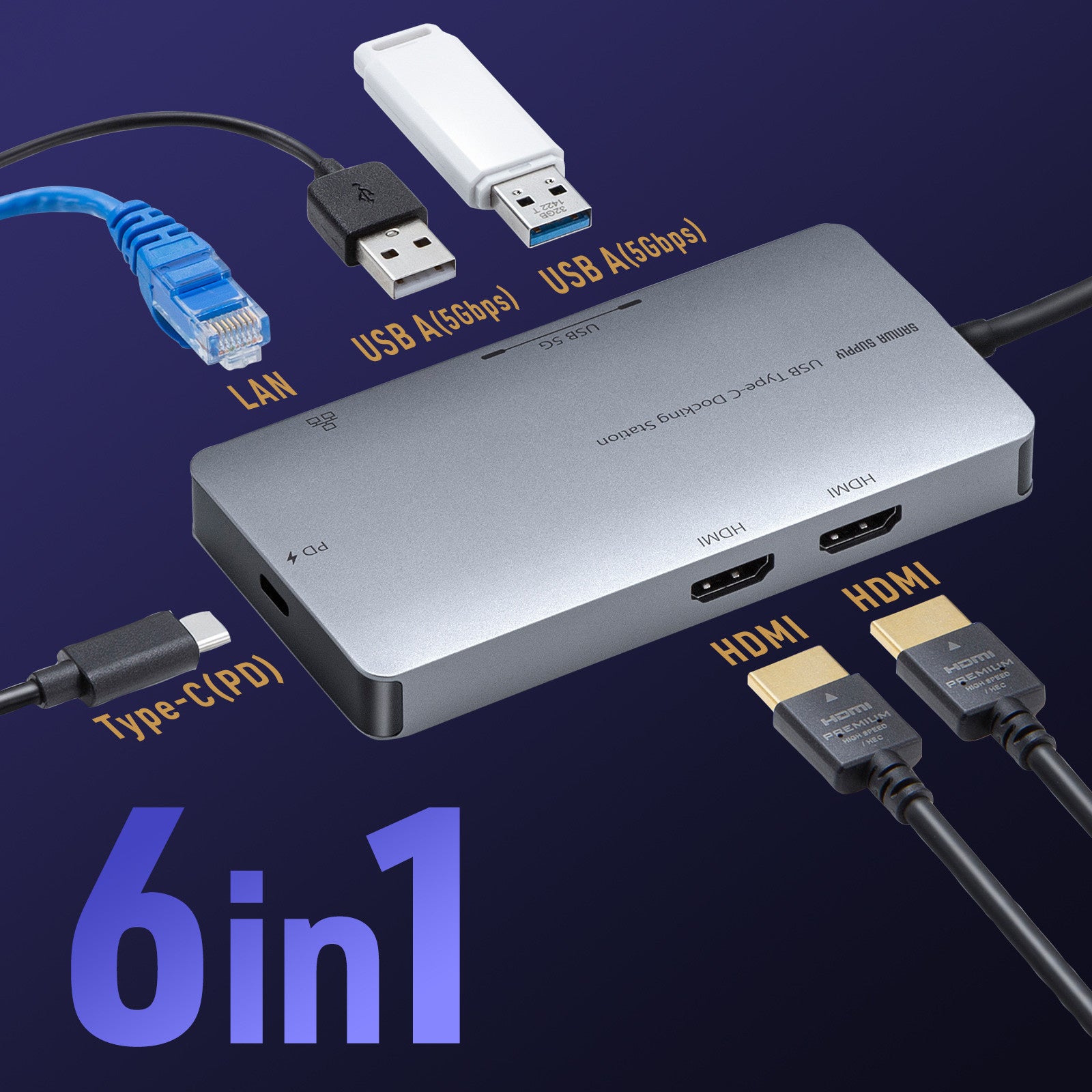 サンワサプライ　ドッキングステーション(HDMI×2画面出力・LAN端子なし)　ブラック　USB-CVDK17