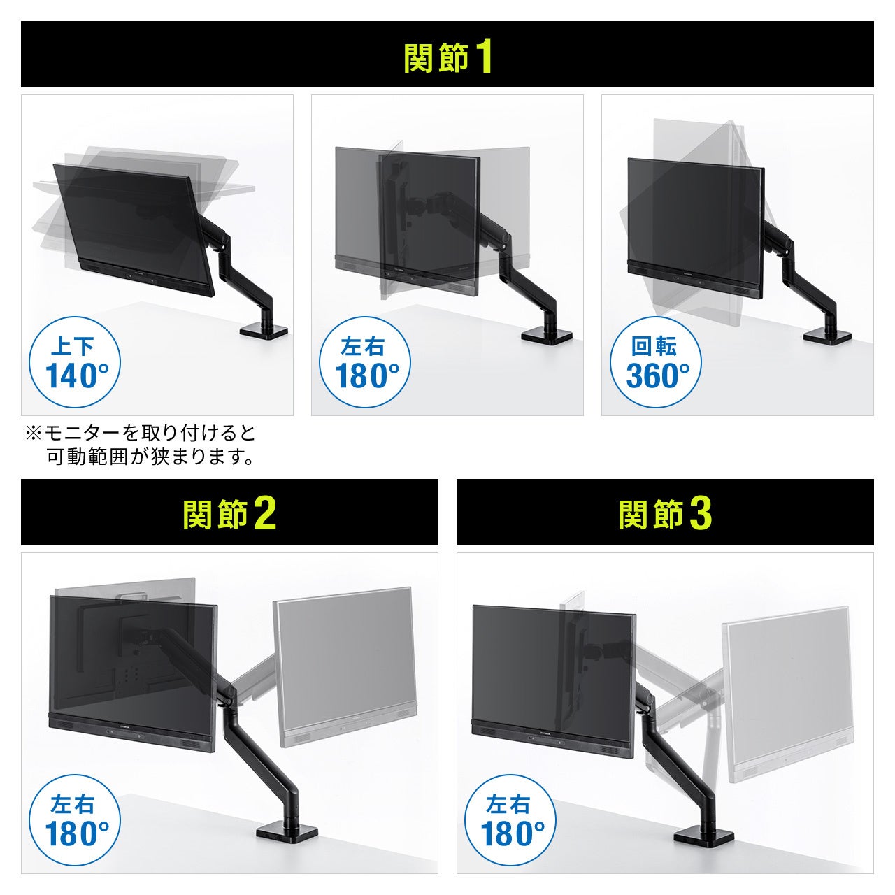 最大49インチ対応 高耐荷重モニターアーム 2～20kg対応 クランプ