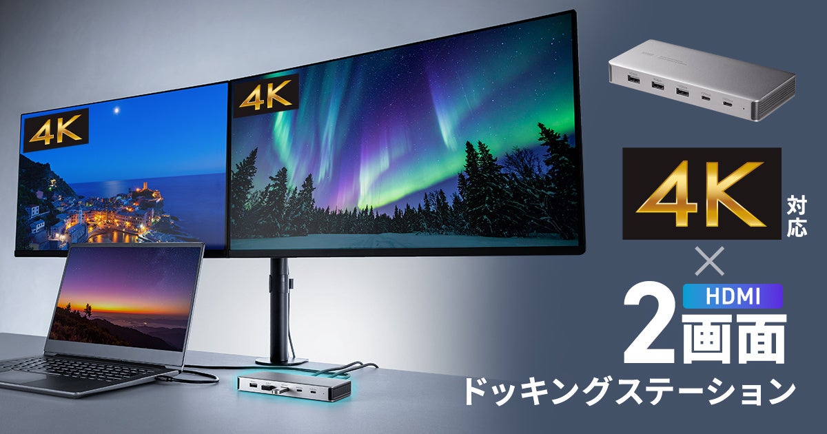 SANWA SUPPLY USB-Cドッキングステーション 4K×2画面出力 最大4K/60Hzの解像度で2画面の同時出力が可能なドッキングステーション