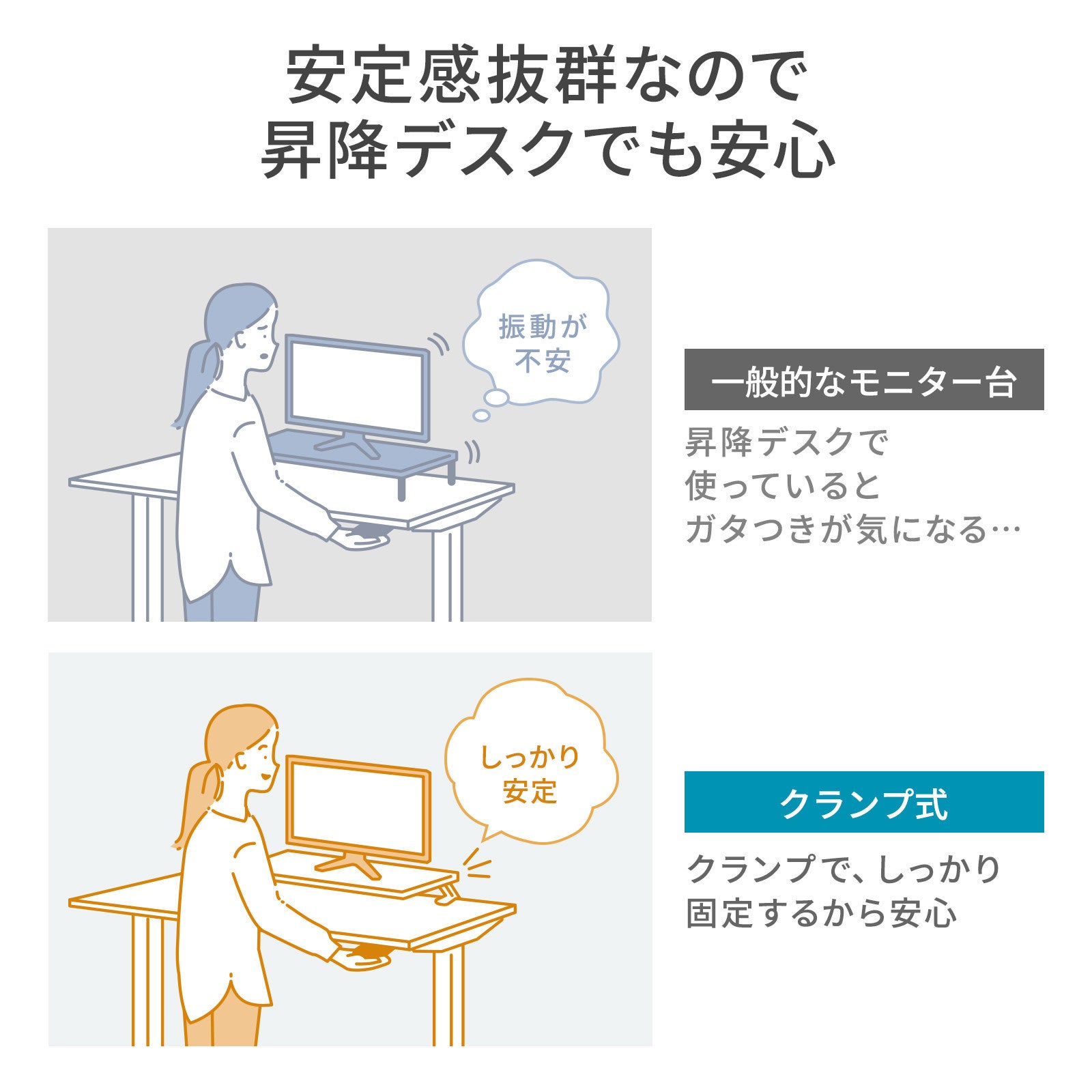 サンワサプライ、脚がなくデスクを広く使えるクランプ式モニター台2機種を発売|クランプ式モニター台の主な仕様と価格(10枚目)