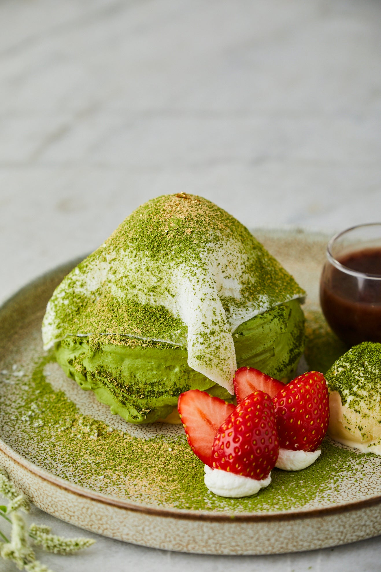 ▲西尾抹茶のいちご大福パンケーキ