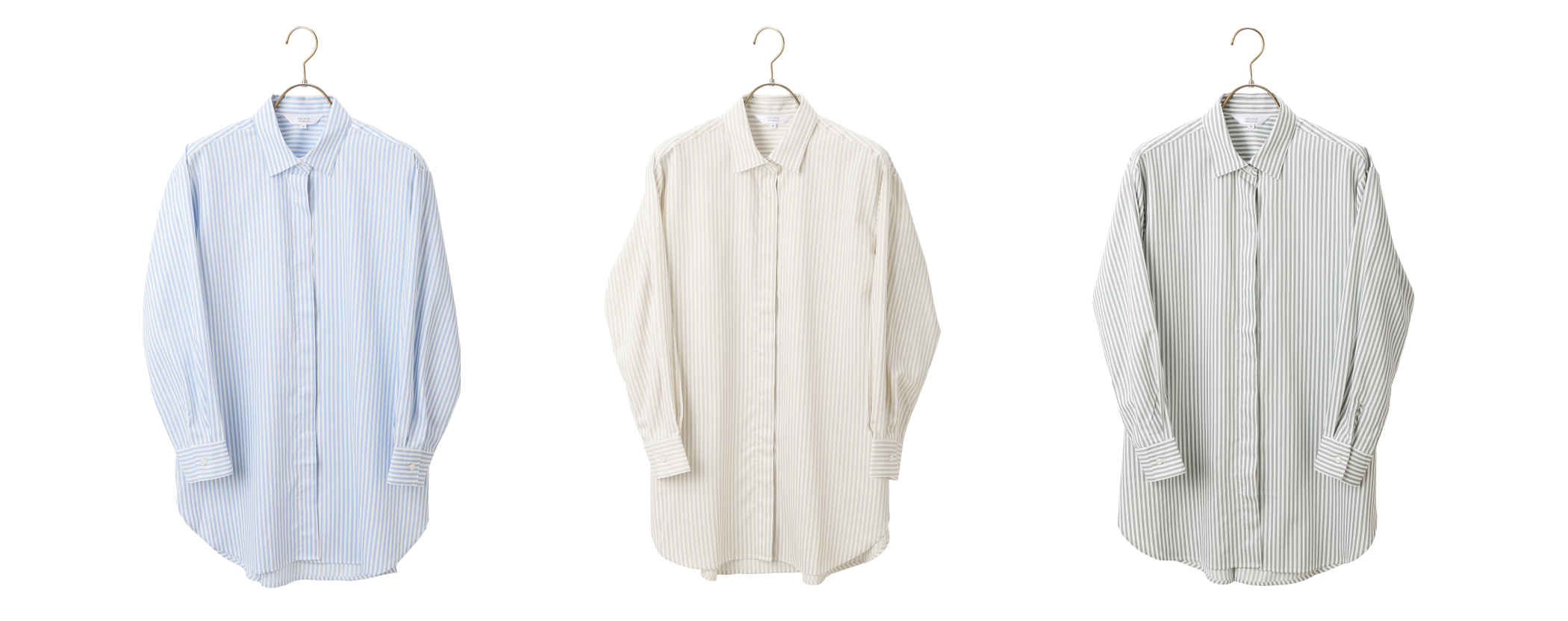 左から：サックスブルーストライプ・ベージュストライプ・グリーンストライプ