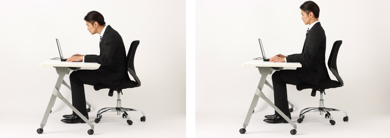 （左）普段の姿勢、（右）コンプレッションインナー着用時