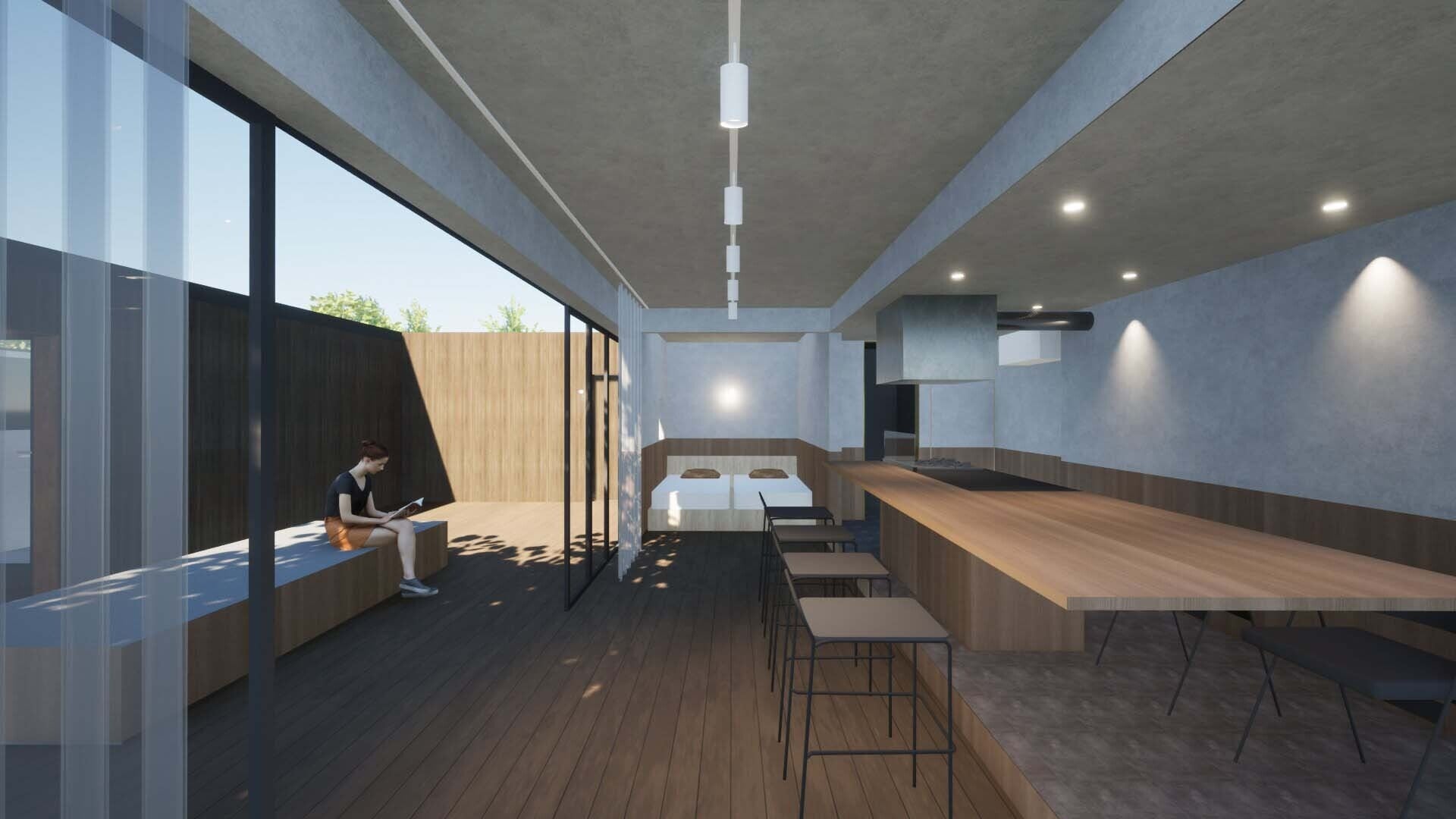 宿泊棟：各戸別に個室サウナとBBQスペースをご用意しております