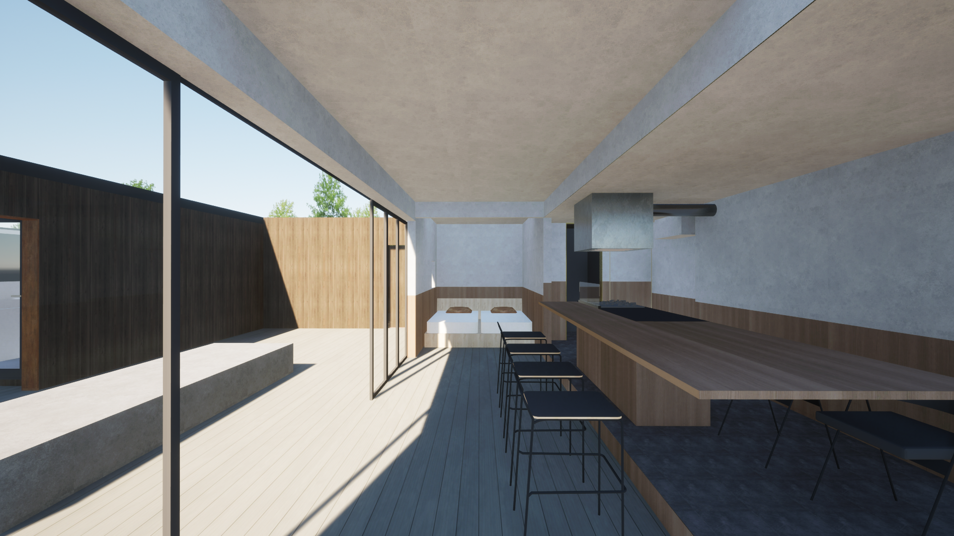 宿泊棟：各戸別に個室サウナとBBQスペースをご用意しております