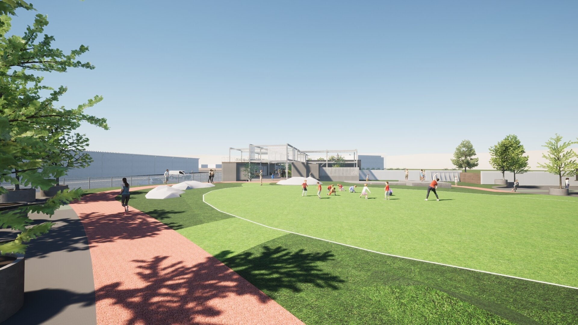 多目的広場：健康促進やコミュニティ形成のための地域に開かれた公園があります。