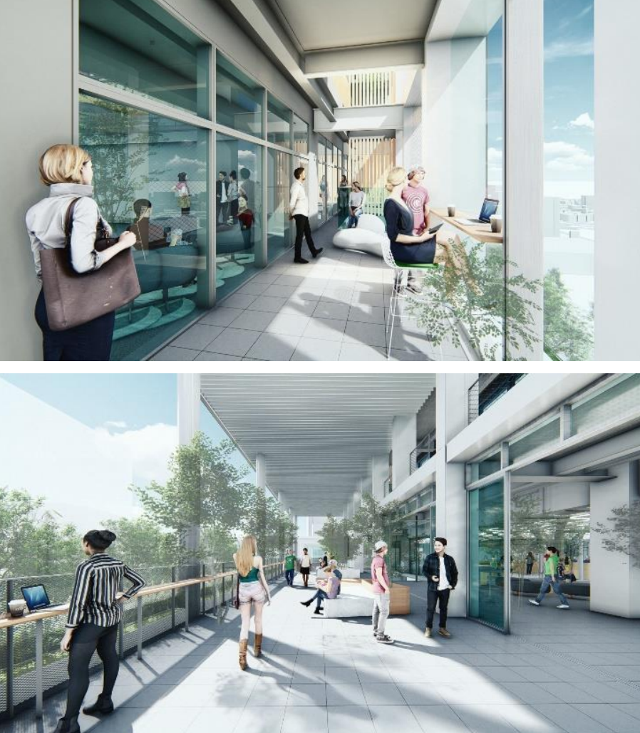 上：高層階モクテラスイメージ 下：低層階ケヤキテラスイメージ