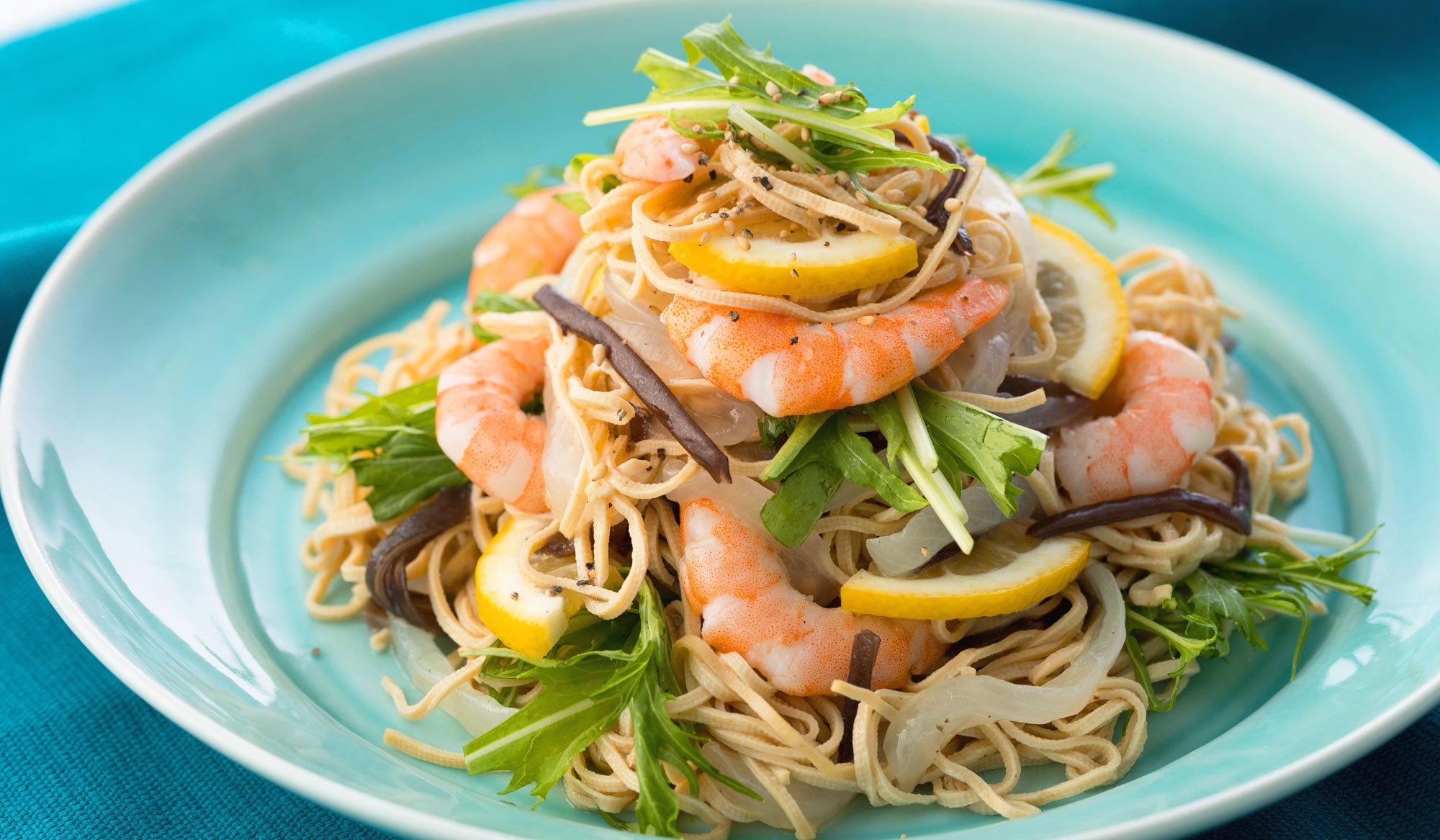 海老と豆腐干のチャンプルー風～レモン塩だれ～