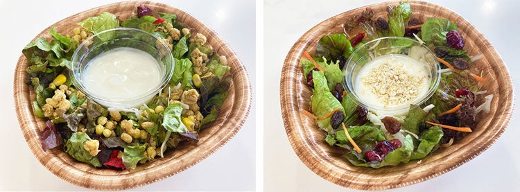 朝も美味しい！グラノーラのサラダ（左）／朝も美味しい！オートミールのサラダ（右）