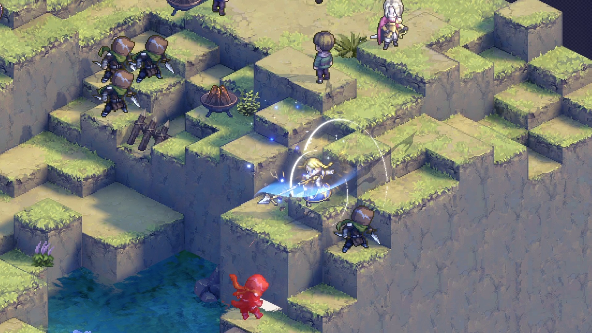 崖の下へザコ兵を押すと敵を消滅させる