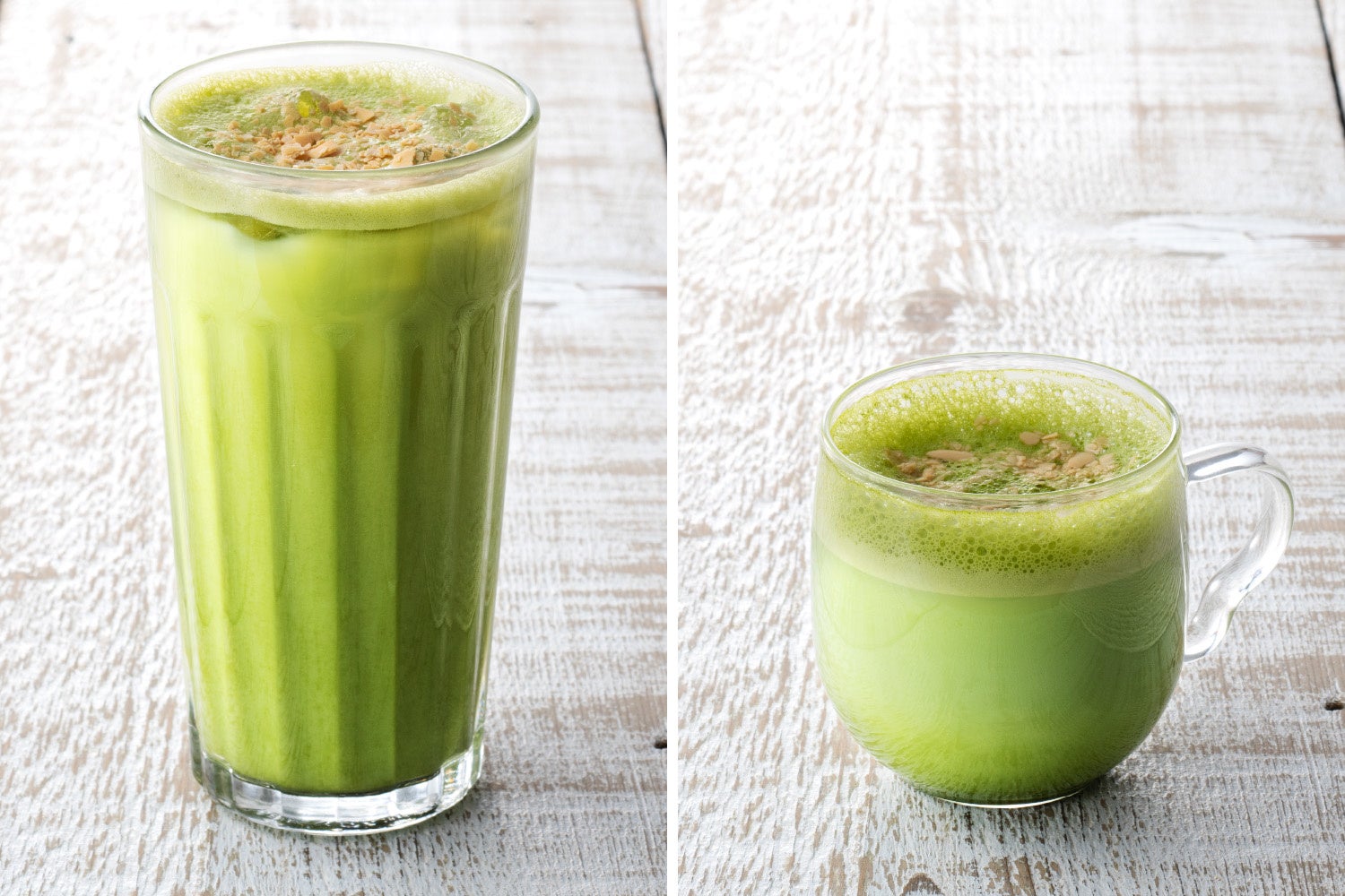 『抹茶リッチオーレ』（左）アイス（右）ホット　各500円