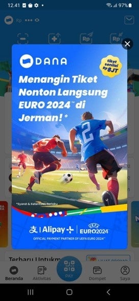 DANAがアプリで表示されるAlipay+とUEFA EURO 2024のパートナーシップ関連情報