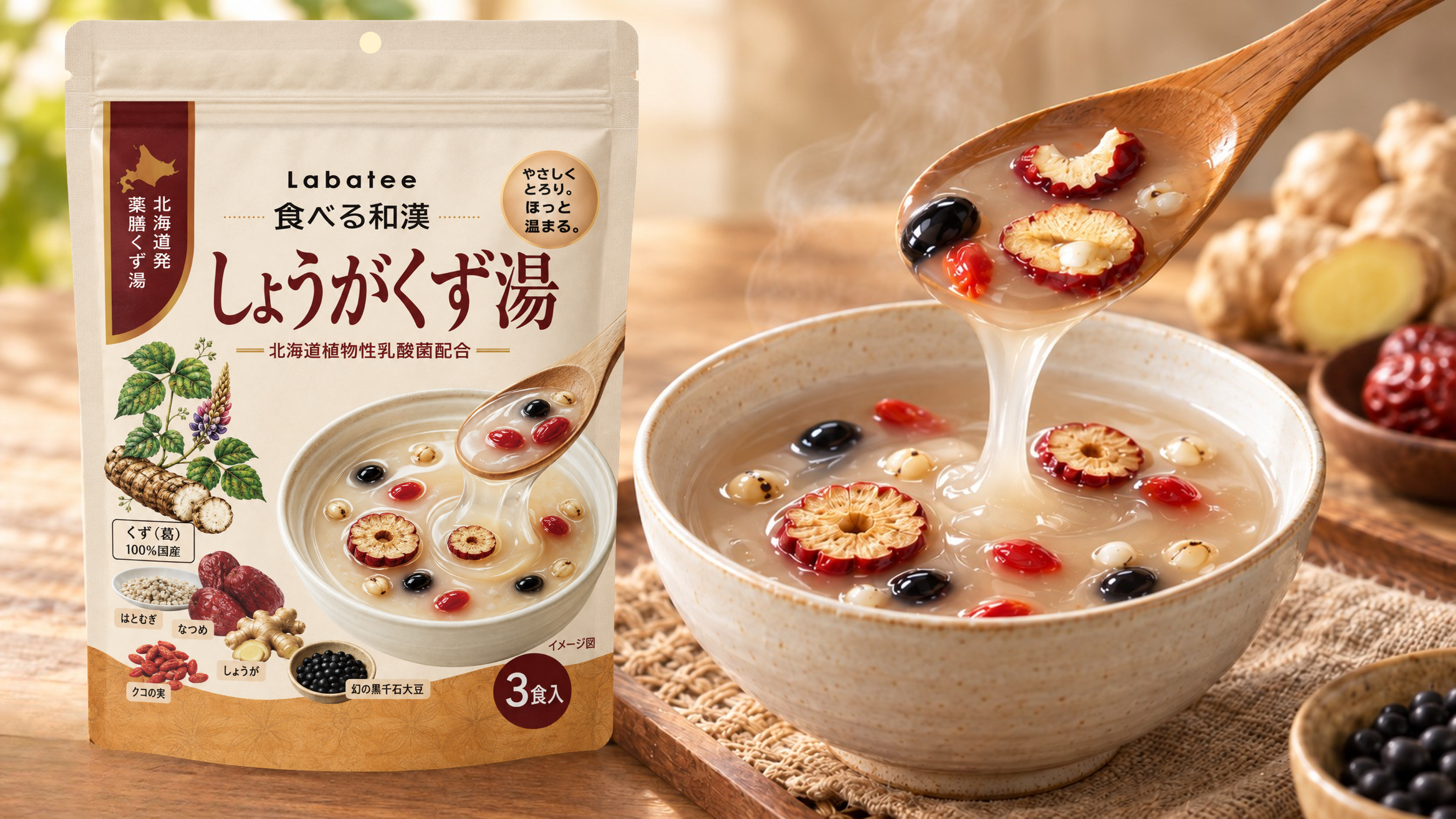 「飲む」から「食べる」へ。北海道発「Labatee 食べる和漢 しょうがくず湯」10月5日発売