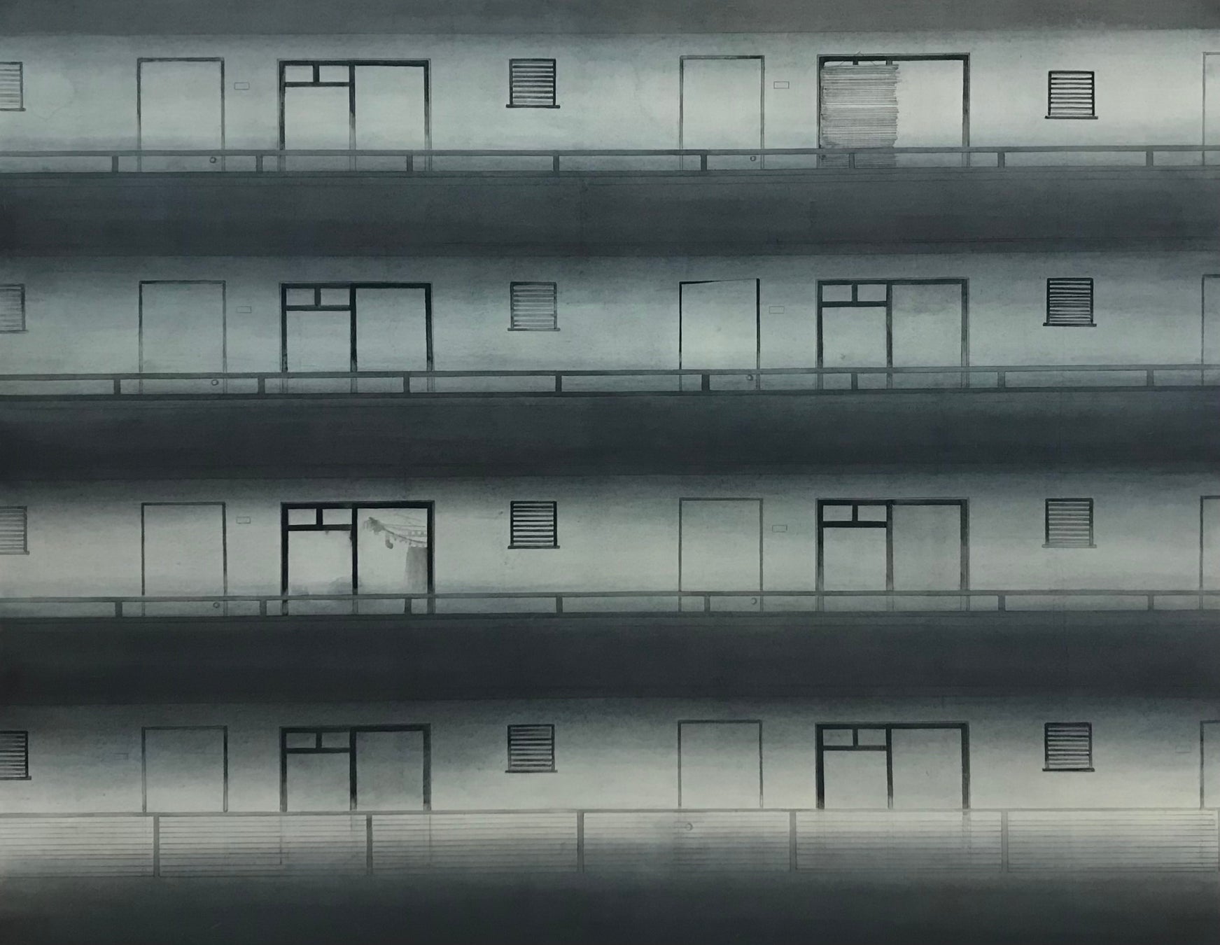 張静雯(チャン・ジンウェン)「扉の向こう」 (2021)  Ink, Suihi-enogu(mud pigments), Iwa-enogu(mineral pigments), kumohada hemp paper, 116.7×91cm