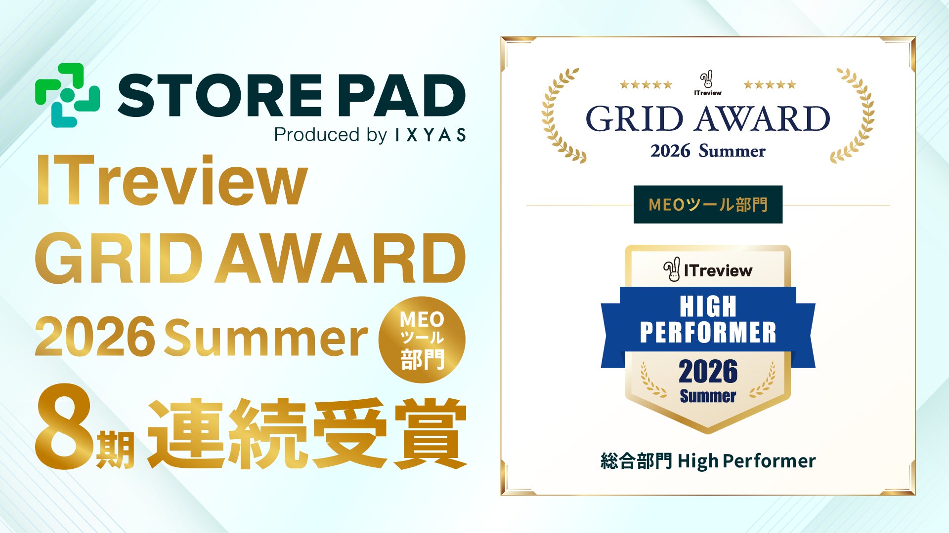 MEOツール「STOREPAD」、8期連続でITreview High Performer受賞 多店舗飲食店の集客自動化に注目