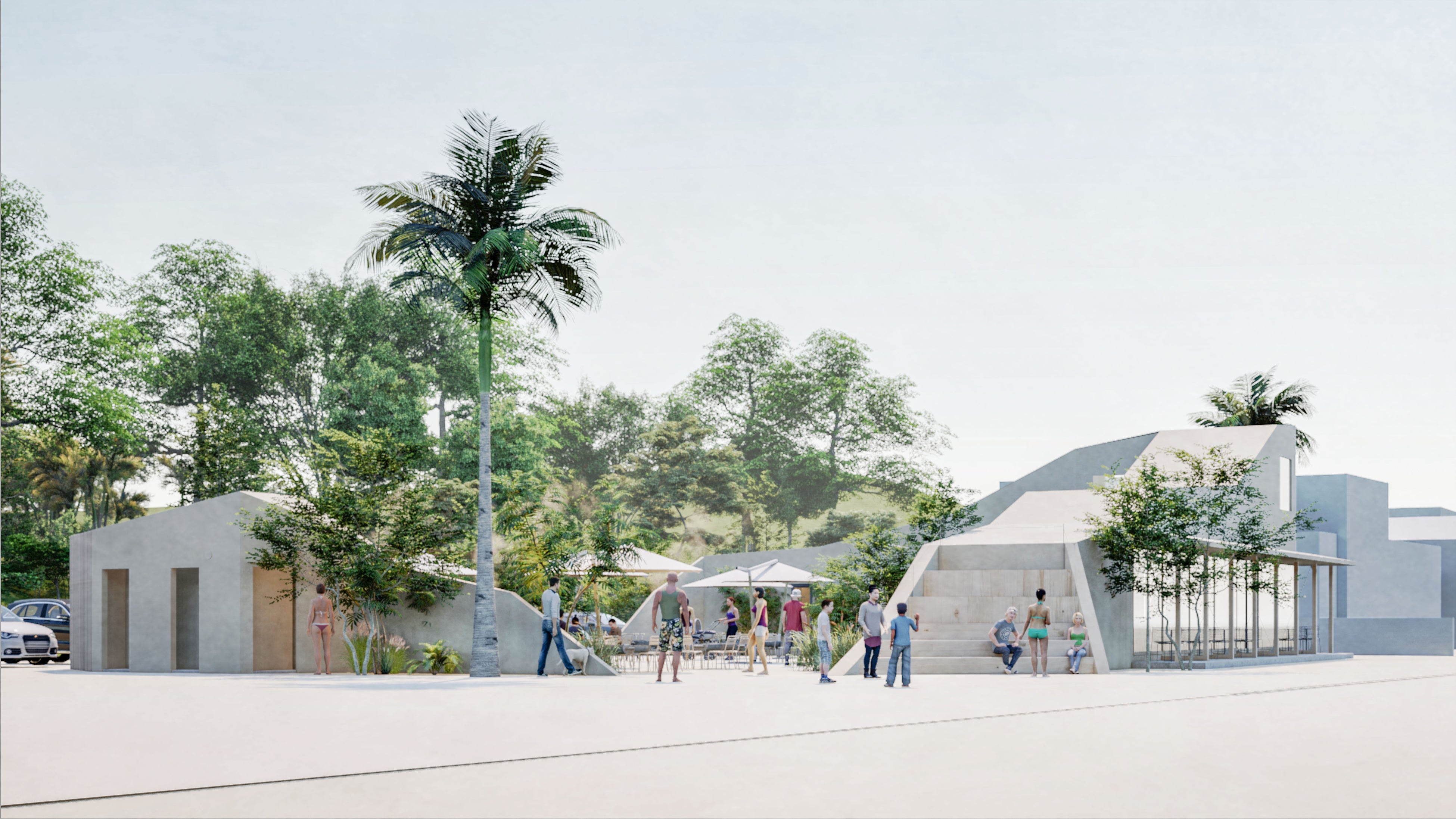 不規則に立ち上がる特徴的な外壁が視界を整理する