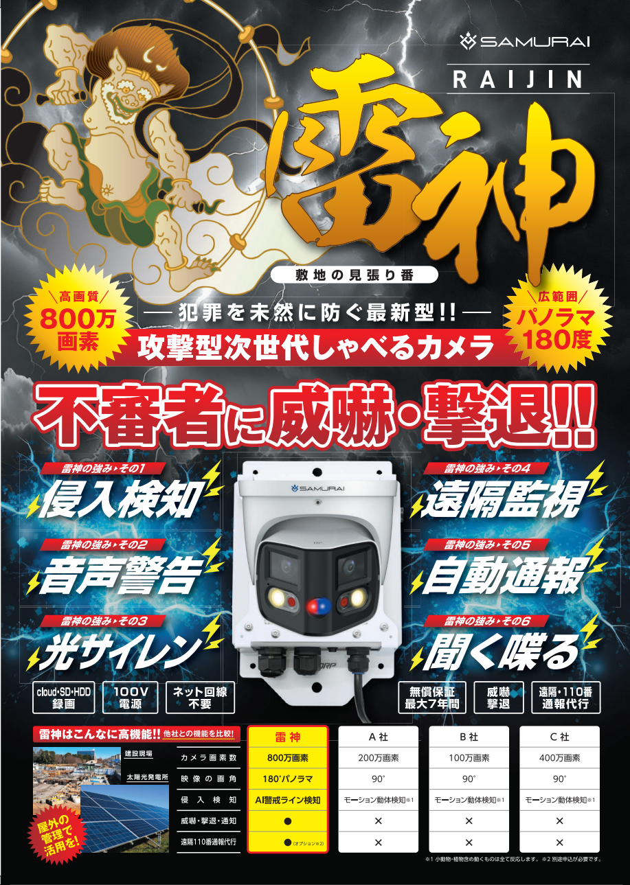 銅線ケーブル盗難対策の決定版！クラウド録画対応「攻撃型次世代