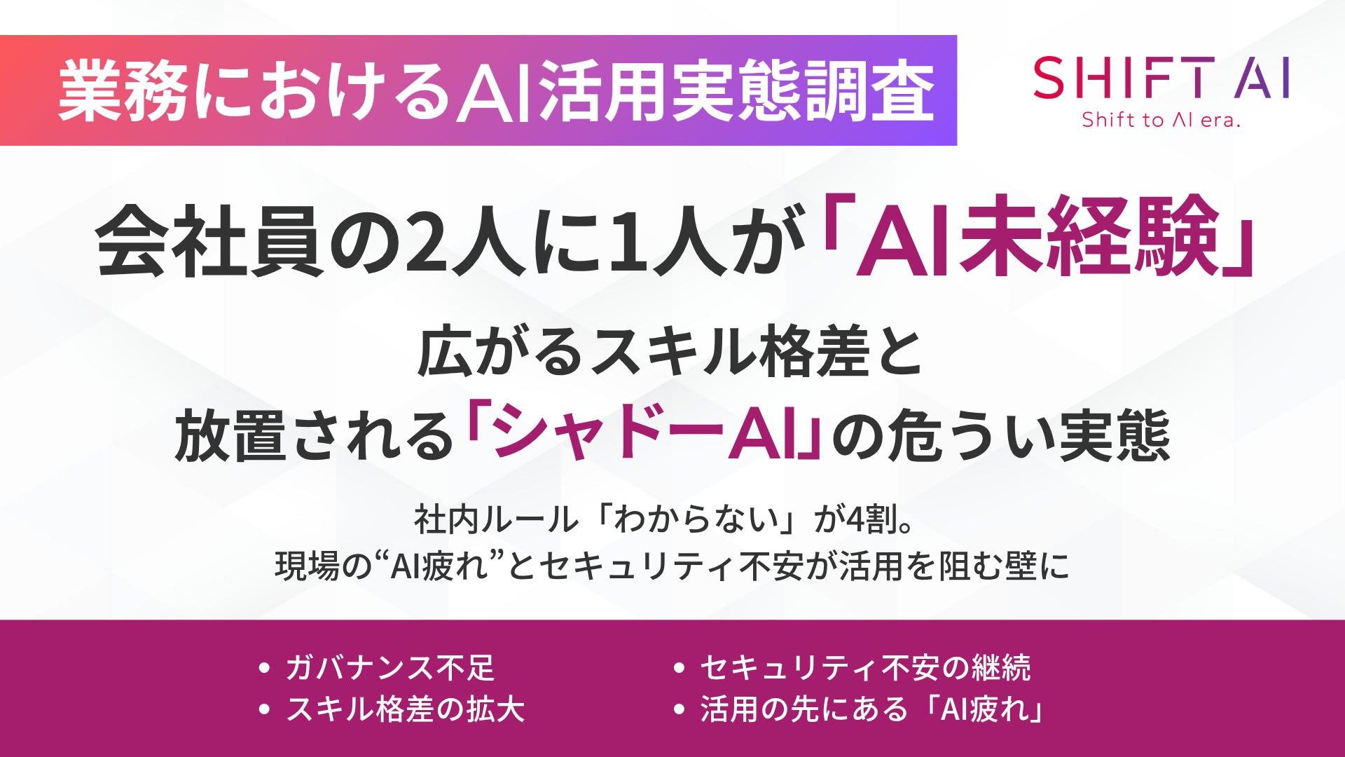会社員の2人に1人が「AI未経験」。広がるスキル格差と、放置される「シャドーAI」の危うい実態