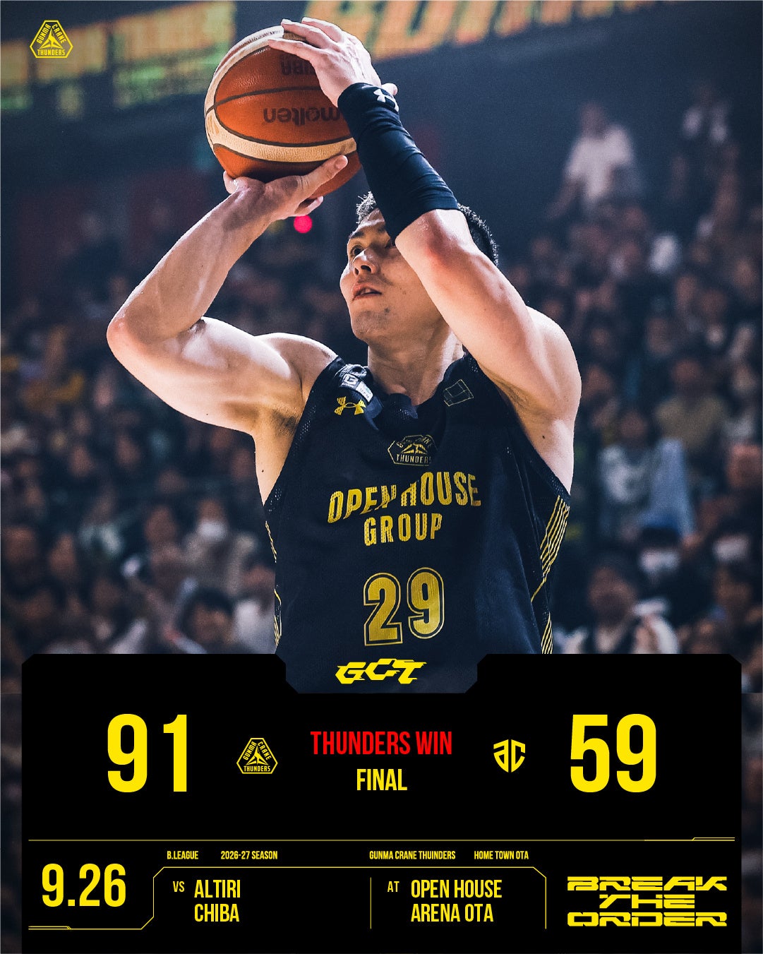 【群馬クレインサンダーズ：試合結果】9/26(土) vs アルティーリ千葉 りそなグループ B.LEAGUE 2026-27 B.LEAGUE PREMIER リーグ戦
