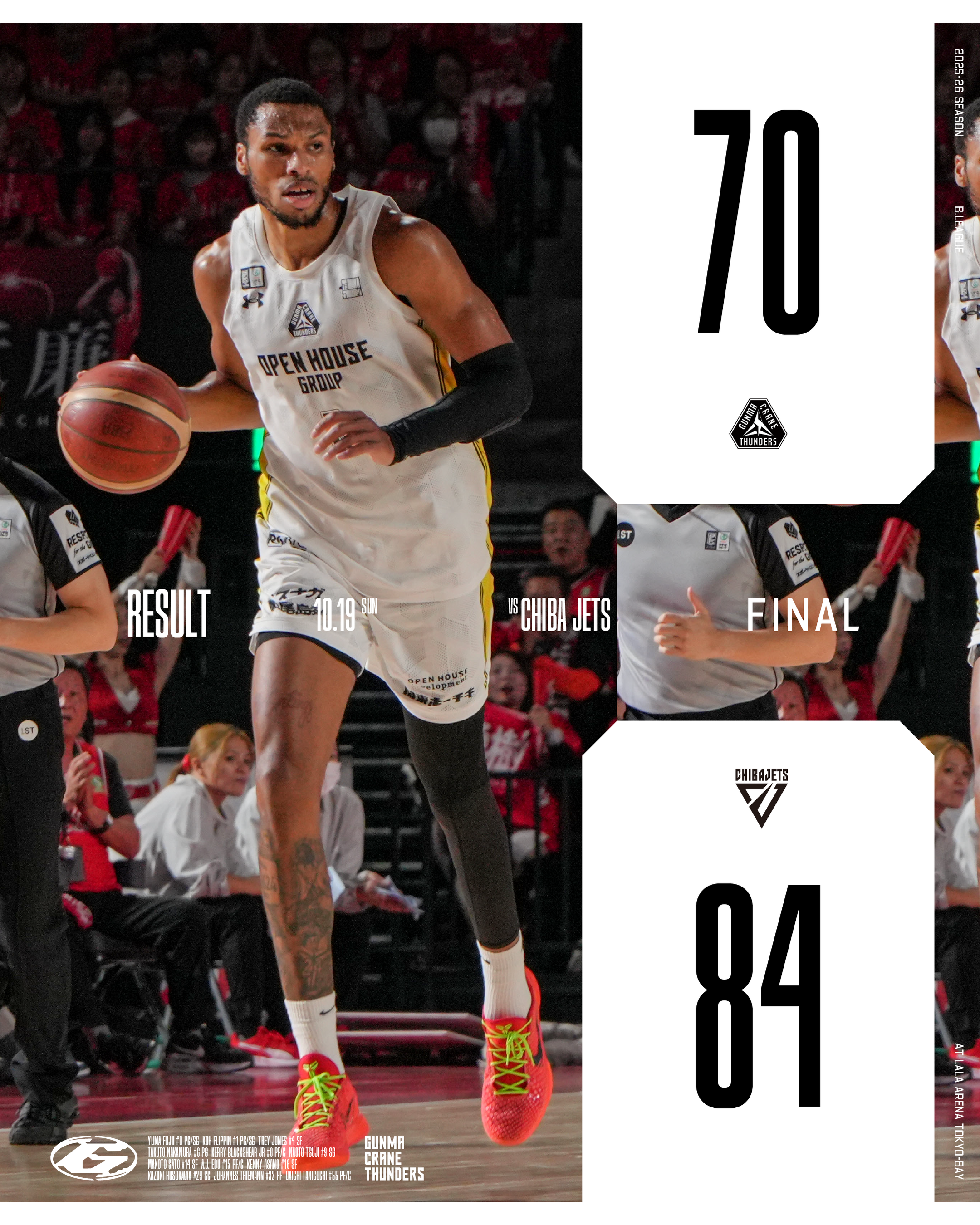 群馬クレインサンダーズ：試合結果】10/19(日) vs 千葉ジェッツ