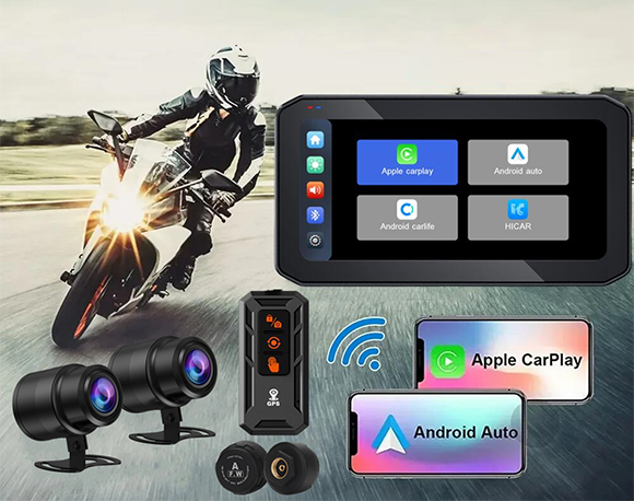 バイクディスプレイオーディオ6.25インチIPSタッチスクリーン バイク ディスプレイオーディオ ワイヤレス CarPlay⁄Android Auto対応
