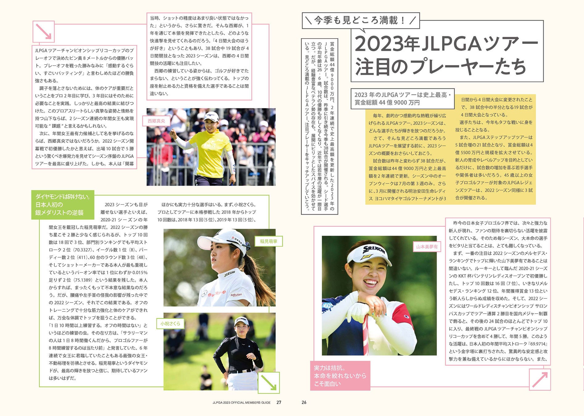 『JLPGA 女子プロゴルフ選手名鑑2023』（ぴあ）中面