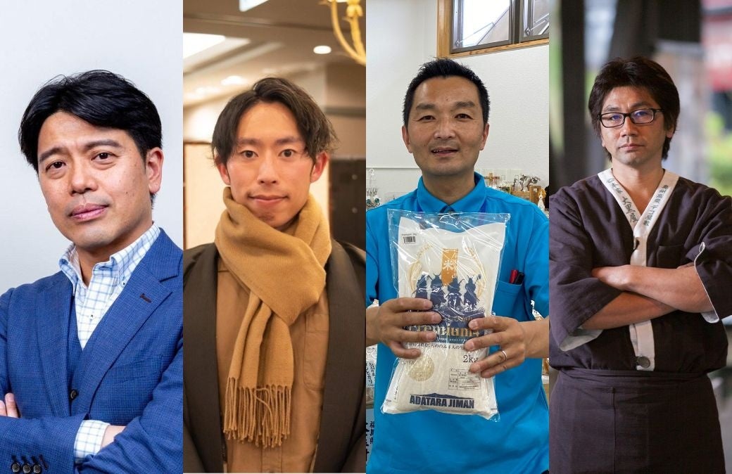 左からTURNSプロデューサー 堀口正裕氏、株式会社いなびし 長友海夢氏、あだたらの里直売所店長 矢吹吉信氏、本家大黒屋21代目当主 張り子職人 橋本彰一氏