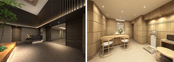 コンシェルジュカウンター完成予想CG　／　ウェルネスラウンジ完成予想CG
