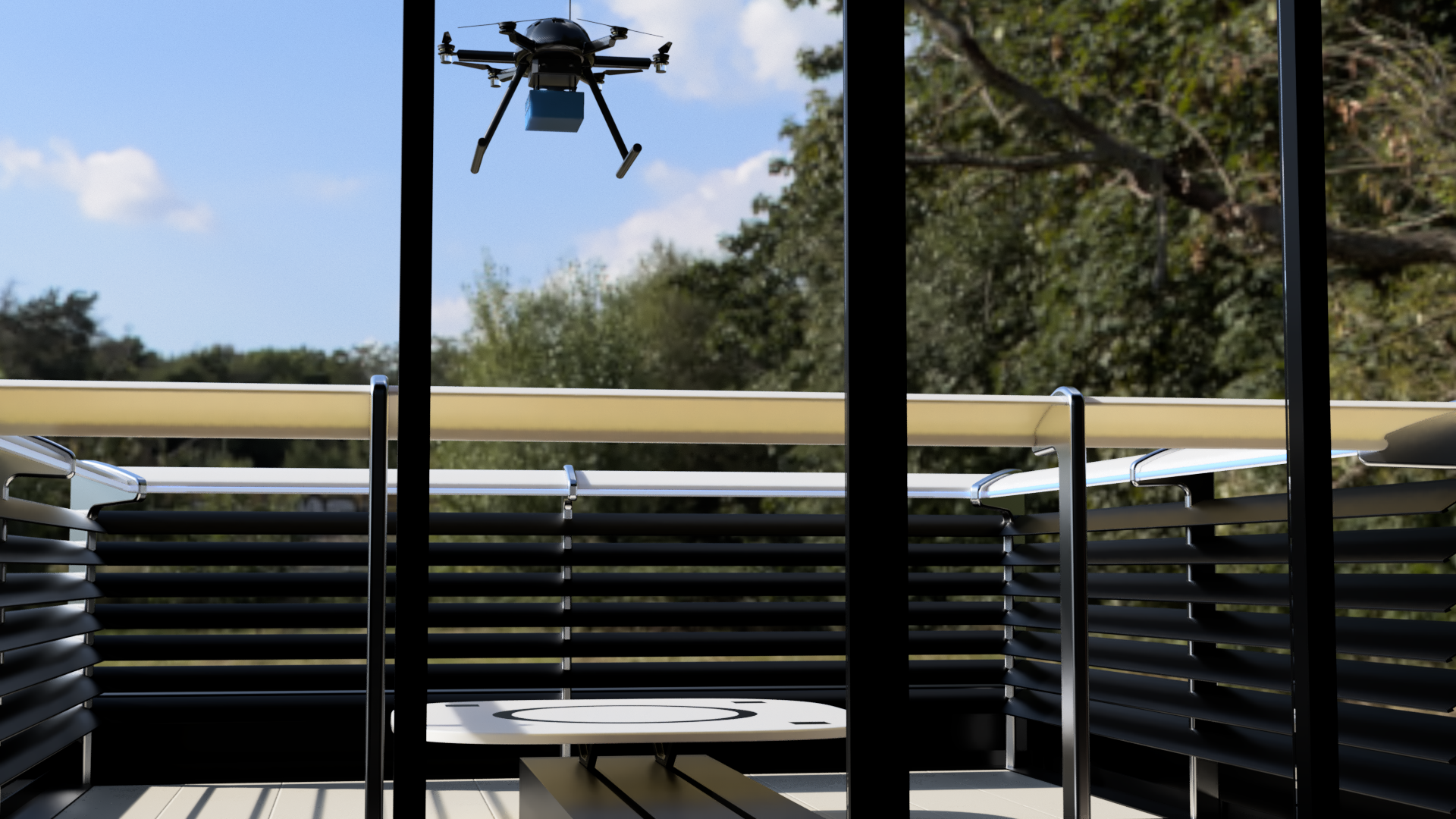 室内から見た住宅用ドローンポートのイメージ