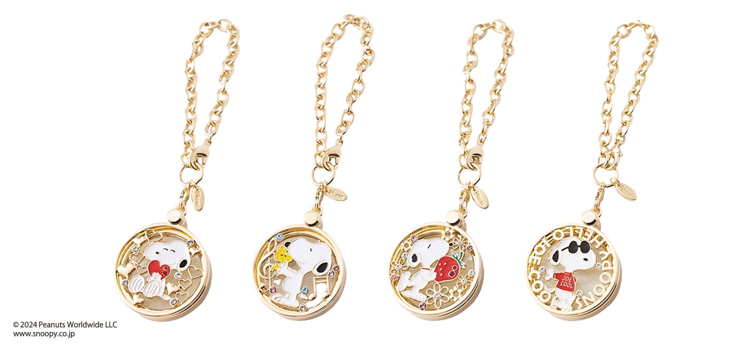 ＜左から＞OL-PN001 スヌーピーハート、OL-PN002 スヌーピーとウッドストック、OL-PN003 いちごとスヌーピー、OL-PN004 JOE COOL