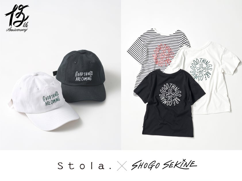 Stola. x Shogo Sekine Collaboration: New Release for Summer! T-shirts and Caps with Positive Message and Clover Motif. Check Out the Details on Online Store from 3/29. Limited Sticker Giveaway!