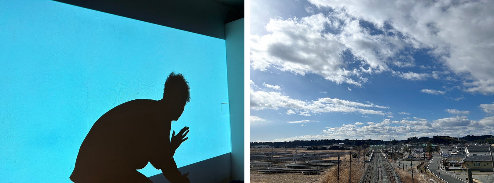 左｜山本卓卓ソロ『キャメルと塩犬』　右｜原発事故による旧避難区域内の文化財巡りツアー「原発被災地歴史探検」 撮影：村上朝晴