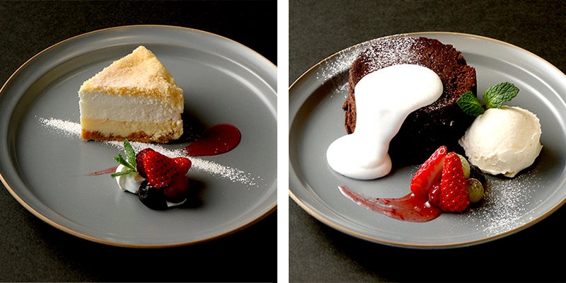 【イートインでの提供】5層のくちどけチーズケーキ （左）とろ〜り濃厚フォンダンショコラ（右）