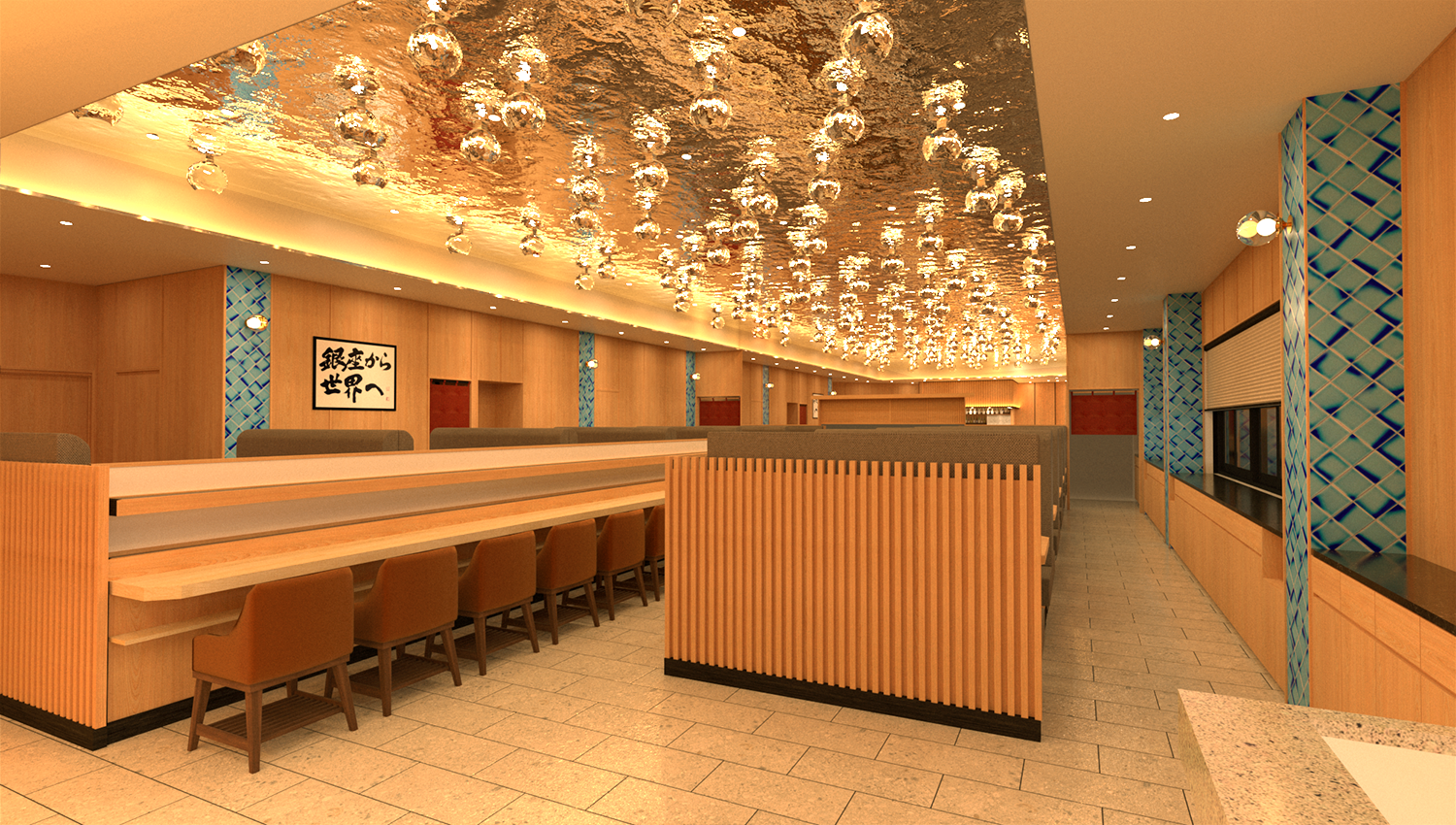 「廻転鮨 銀座おのでら　ハワイ店」内観イメージCG
