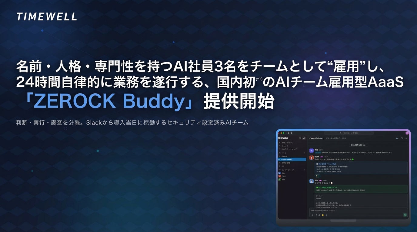 名前・人格・専門性を持つAI社員3名をチームとして"雇用"し、24時間自律的に業務を遂行する、国内初(*1)のAIチーム雇用型AaaS「ZEROCK Buddy」提供開始