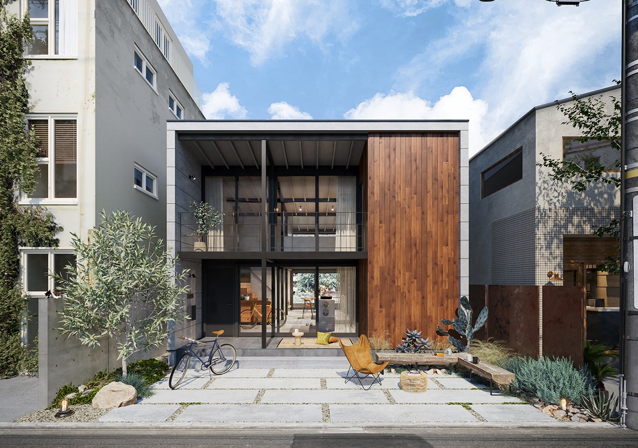 外観：amadanaの象徴的な「ウッド×黒」デザインを外観デザインにも採用。ブランドトーンを踏襲した洗練されたデザイン