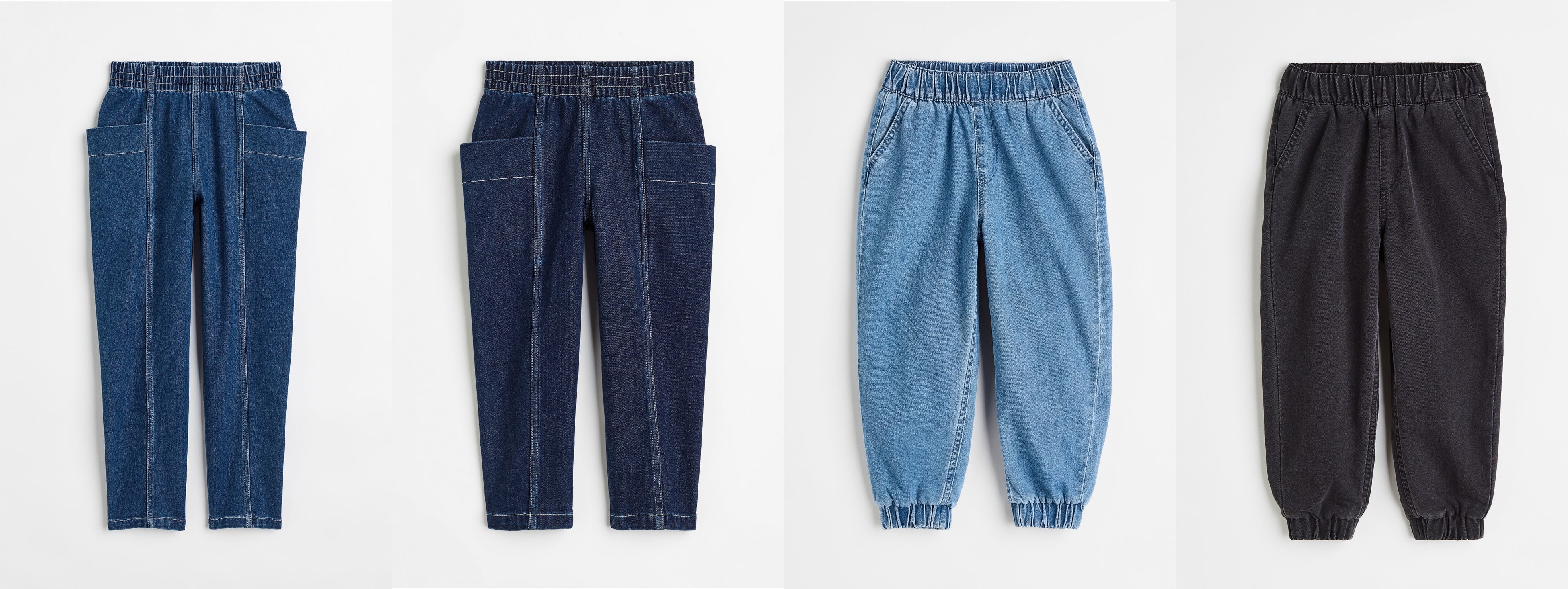 H&Mキッズ 最新秋冬コレクション（左、左中央）THERMOLITE® Balloon Fit jeans￥3,999 (右中央、右)ボアラインドデニムジョガーパンツ￥2,999
