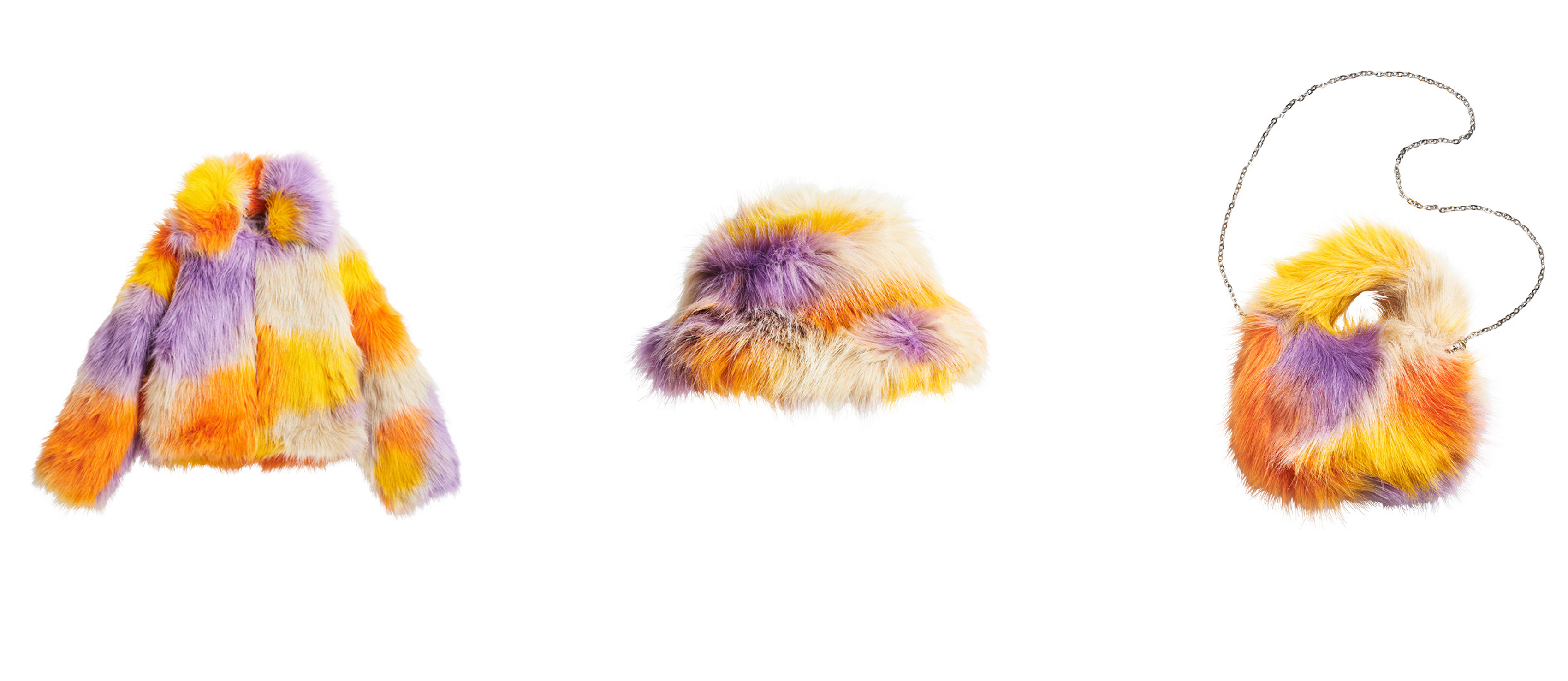 オーバーサイズフラッフィコート￥7,999 フラッフィバケットハット￥2,999 フラッフィミニバッグ￥4,999