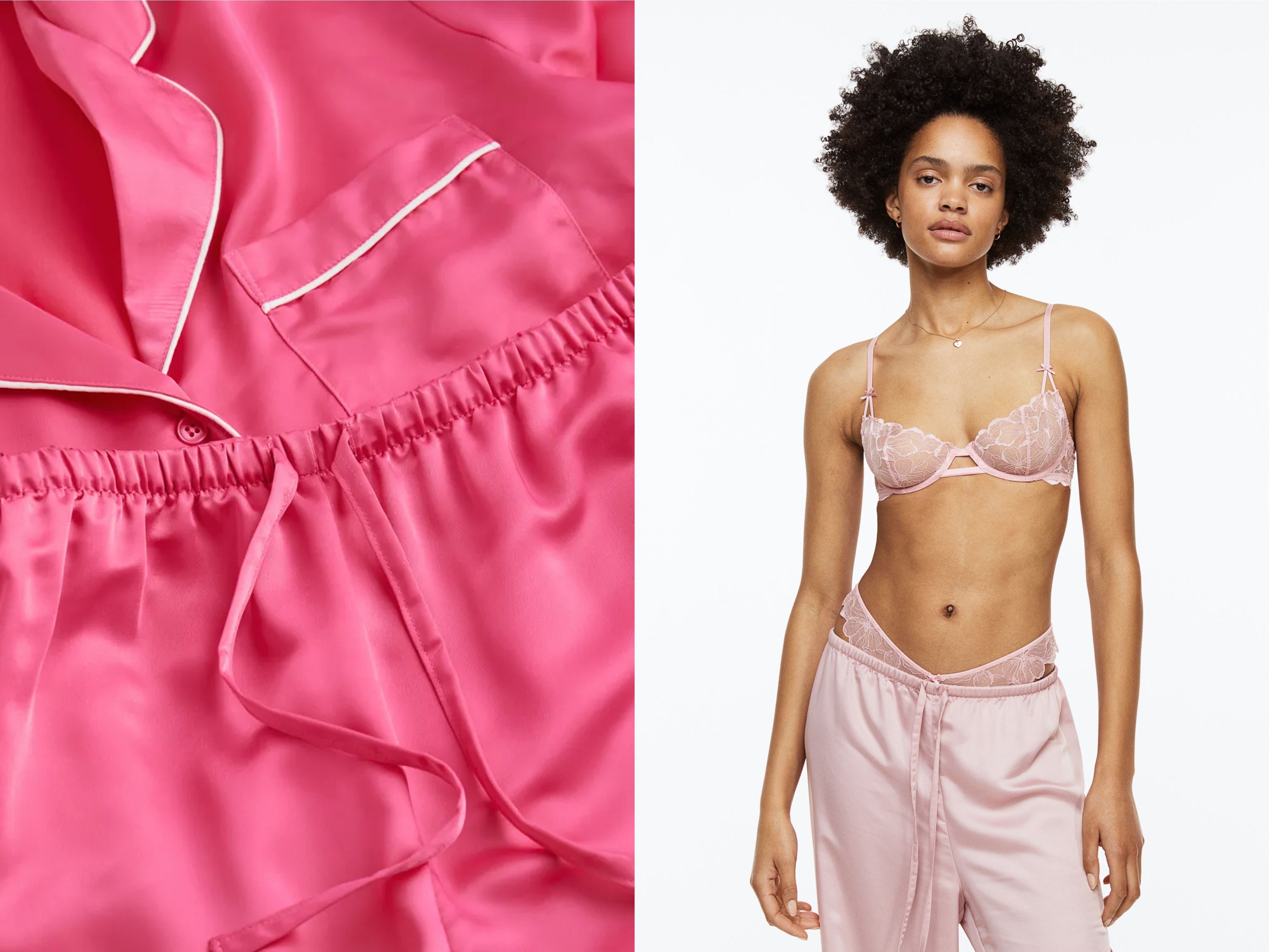 H&M レディース 2023年 最新アンダーウェア サテンパジャマ シャツ&パンツ 3,999 レース ノンパッドワイヤーブラ 1,999