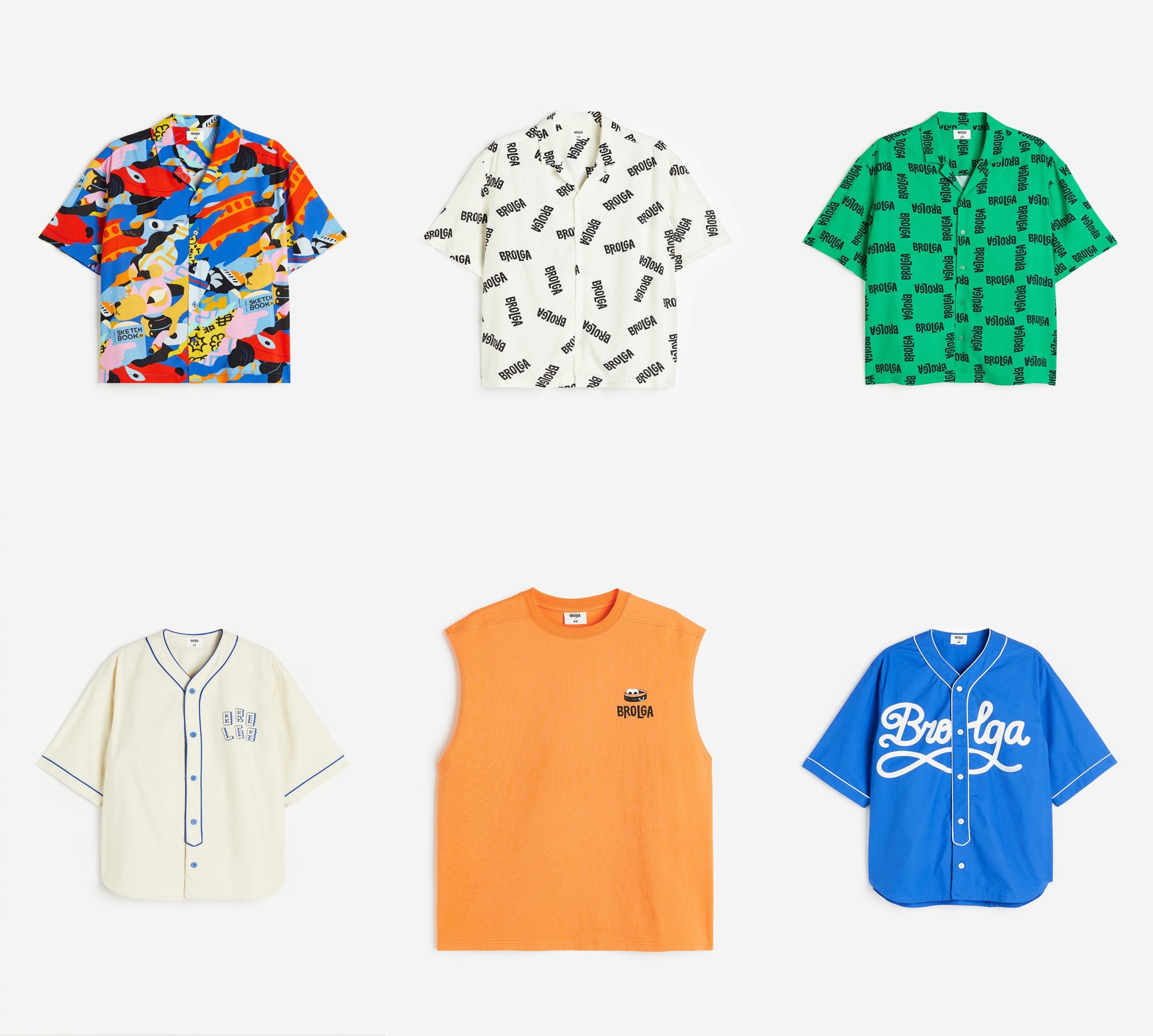 左上から ルーズフィットプリントシャツ¥1,999(上段3種類) プリントベースボールシャツ¥2,999(下段左右) ルーズフィットプリントタンクトップ¥1,799